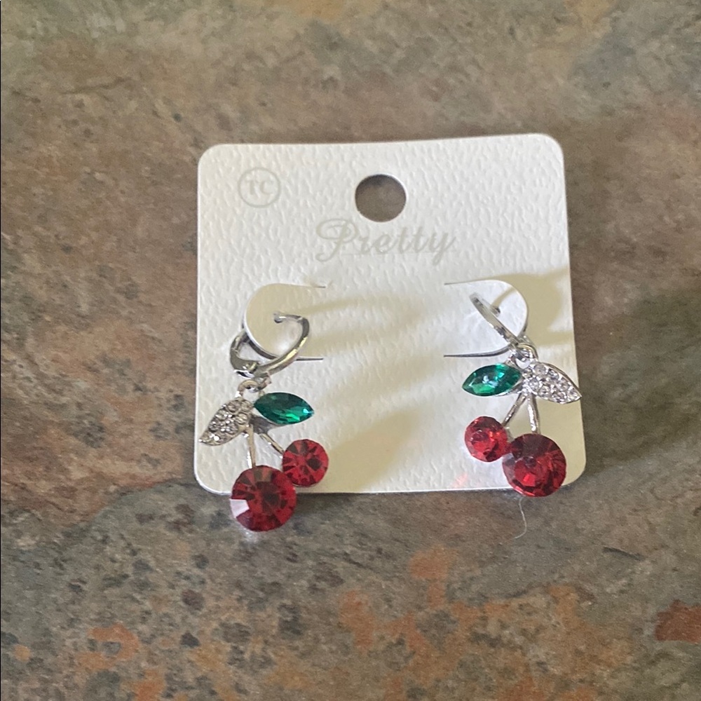Cherry and Silver Dangle Earrings NWOT